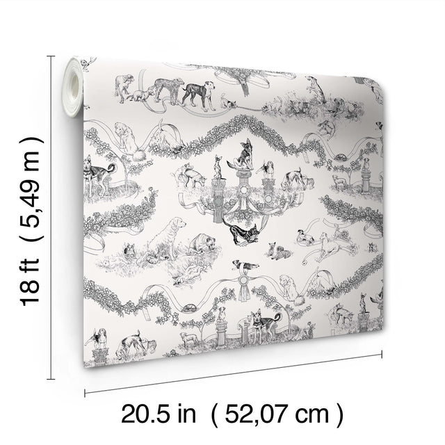 Worst in Show Black Peel & Stick Wallpaper with Dog Toile Pattern, Modern Style - RAS6260