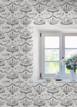 Worst in Show Black Peel & Stick Wallpaper with Dog Toile Pattern, Modern Style - RAS6260