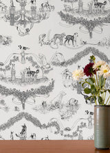 Worst in Show Black Peel & Stick Wallpaper with Dog Toile Pattern, Modern Style - RAS6260