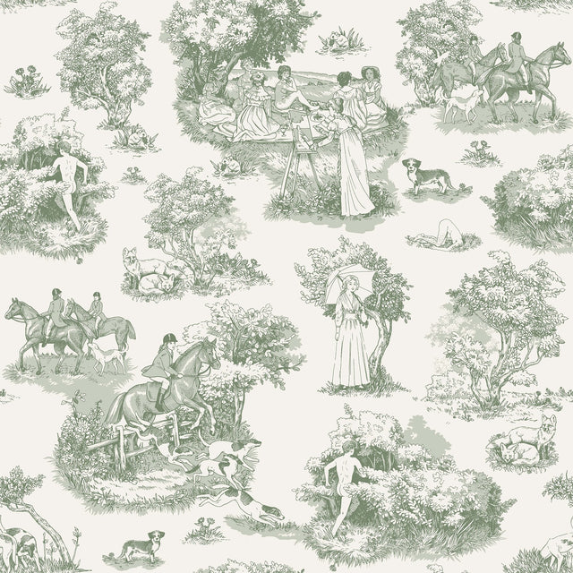 Green The Chase Toile Peel & Stick Wallpaper with Modern Graphics Motif - RAS6261
