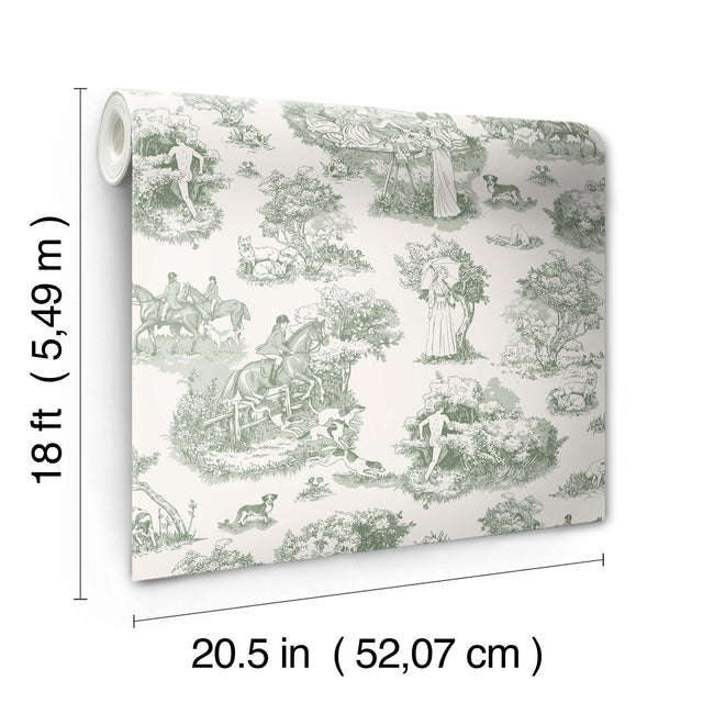 Green The Chase Toile Peel & Stick Wallpaper with Modern Graphics Motif - RAS6261