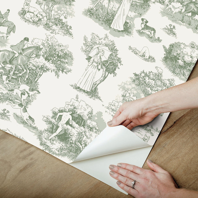 Green The Chase Toile Peel & Stick Wallpaper with Modern Graphics Motif - RAS6261