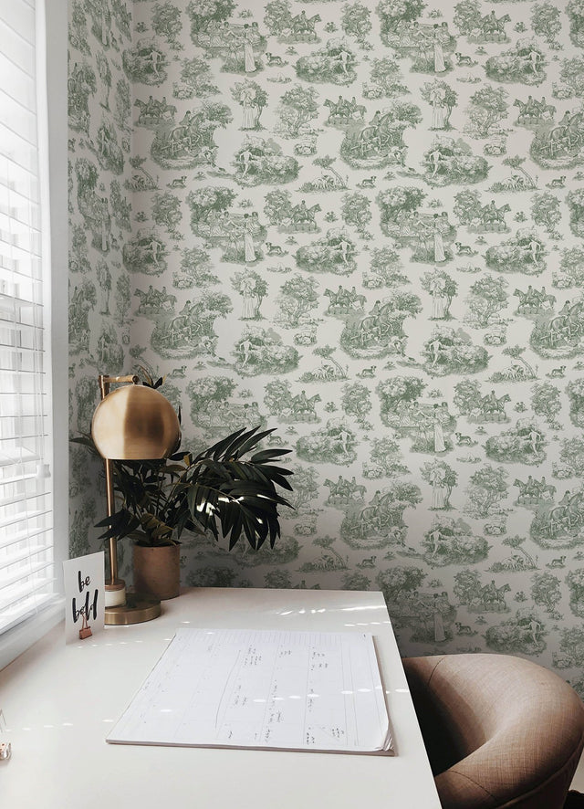 Green The Chase Toile Peel & Stick Wallpaper with Modern Graphics Motif - RAS6261