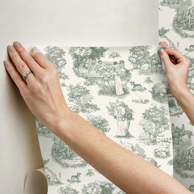 Green The Chase Toile Peel & Stick Wallpaper with Modern Graphics Motif - RAS6261