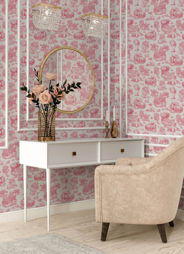 Pink The Chase Toile Peel & Stick Wallpaper - WallPops RAS6262