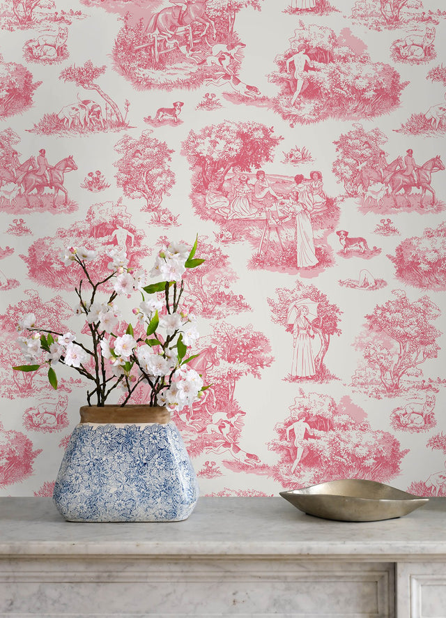 Pink The Chase Toile Peel & Stick Wallpaper - WallPops RAS6262