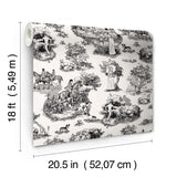 The Chase Black Peel & Stick Toile Wallpaper with Modern Graphic Motif - Brewster RAS6263