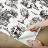 The Chase Black Peel & Stick Toile Wallpaper with Modern Graphic Motif - Brewster RAS6263