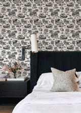 The Chase Black Peel & Stick Toile Wallpaper with Modern Graphic Motif - Brewster RAS6263