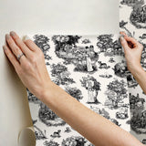 The Chase Black Peel & Stick Toile Wallpaper with Modern Graphic Motif - Brewster RAS6263