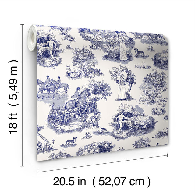 The Chase Blue Toile Peel & Stick Wallpaper - Rachel Antonoff x WallPops RAS6264