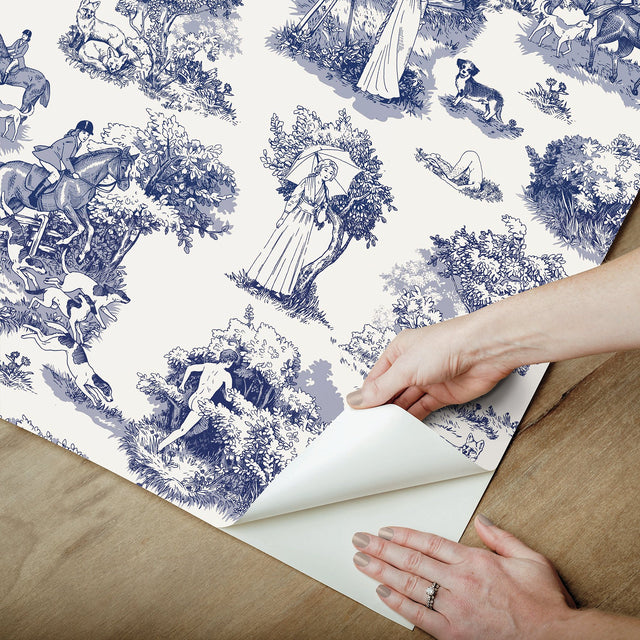 The Chase Blue Toile Peel & Stick Wallpaper - Rachel Antonoff x WallPops RAS6264