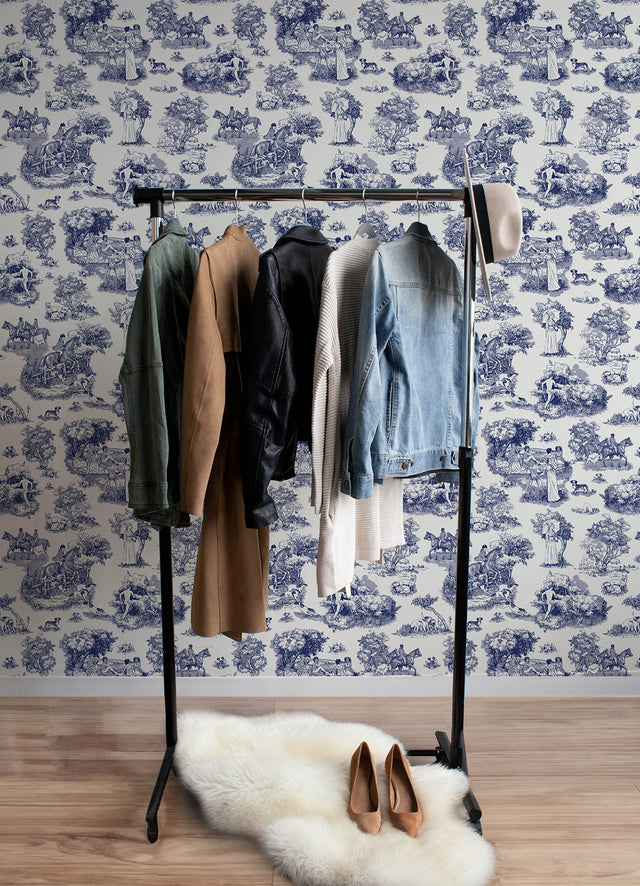 The Chase Blue Toile Peel & Stick Wallpaper - Rachel Antonoff x WallPops RAS6264