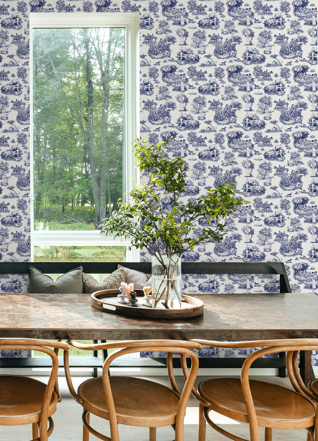 The Chase Blue Toile Peel & Stick Wallpaper - Rachel Antonoff x WallPops RAS6264
