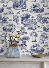 The Chase Blue Toile Peel & Stick Wallpaper - Rachel Antonoff x WallPops RAS6264