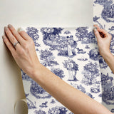 The Chase Blue Toile Peel & Stick Wallpaper - Rachel Antonoff x WallPops RAS6264