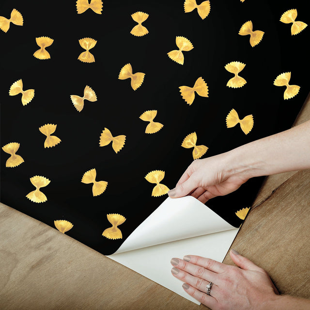 Black Pasta Peel & Stick Wallpaper with Novelty Farfalle Motif - RAS6265