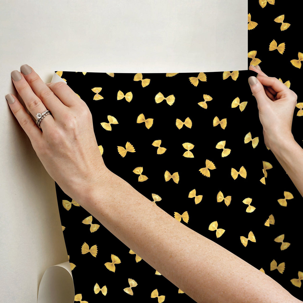 Black Pasta Peel & Stick Wallpaper with Novelty Farfalle Motif - RAS6265