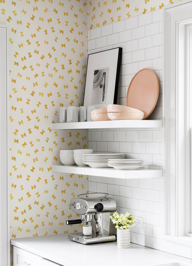 White Pasta Peel & Stick Wallpaper with Novelty Farfalle Motif - Brewster RAS6266