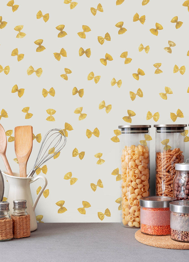 White Pasta Peel & Stick Wallpaper with Novelty Farfalle Motif - Brewster RAS6266