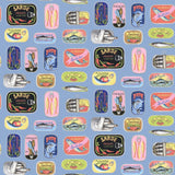 Blue Sardine Tins Peel & Stick Wallpaper with Modern Fish Graphics Pattern - Brewster RAS6268