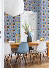Blue Sardine Tins Peel & Stick Wallpaper with Modern Fish Graphics Pattern - Brewster RAS6268