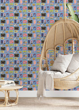 Blue Sardine Tins Peel & Stick Wallpaper with Modern Fish Graphics Pattern - Brewster RAS6268