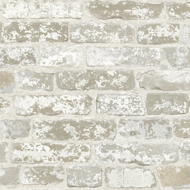 Up the Wall Off White & Grey Brick Pattern Prepasted Wallpaper - York RB4304
