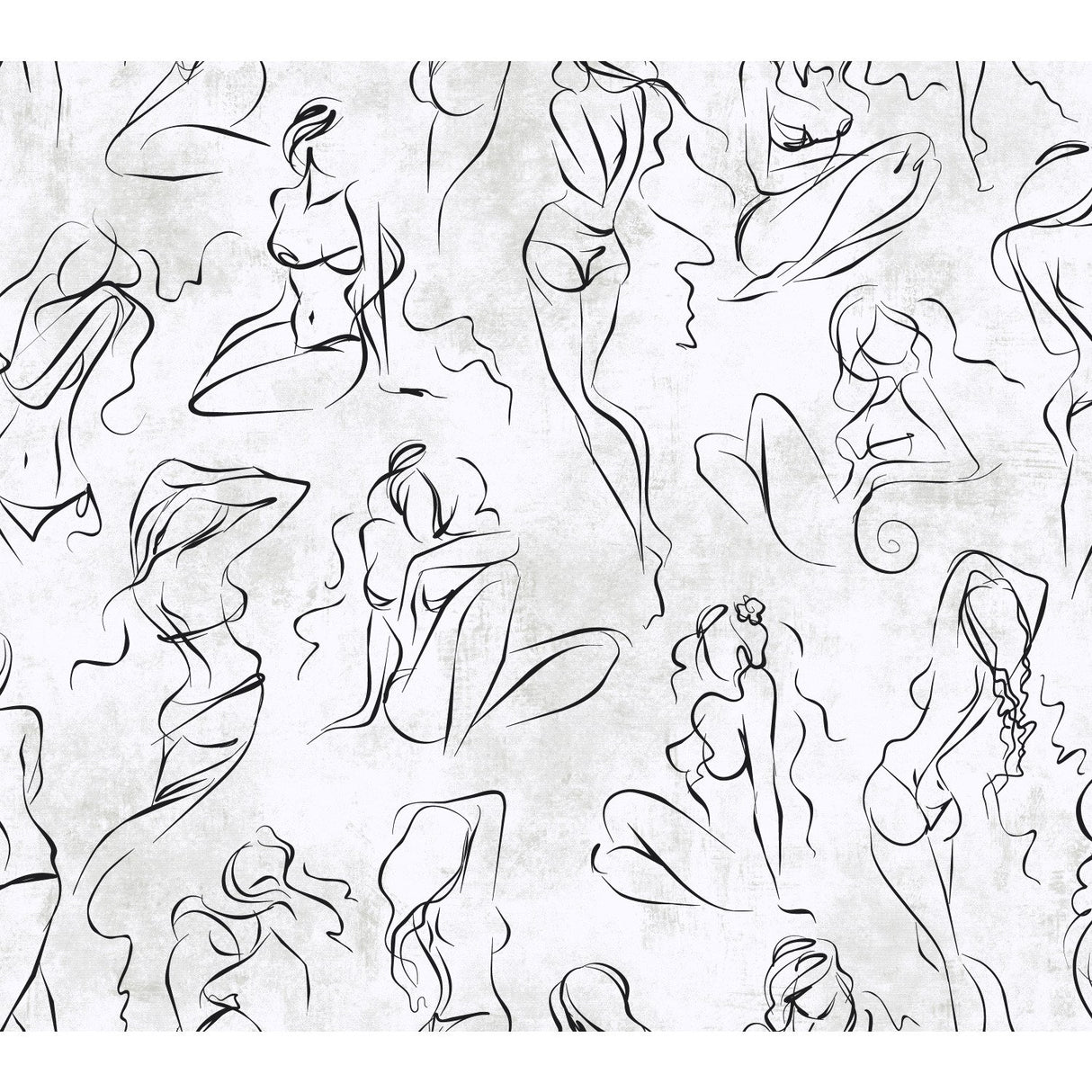 Barely There Black/White Pearl Wallpaper with Contemporary Figurative Line Art - York RB4323