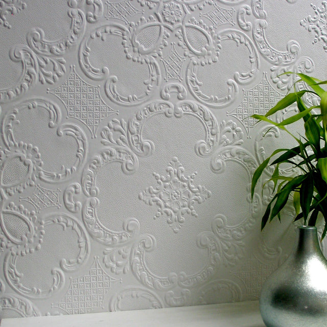 Alfred White Paintable Supaglypta Wallpaper