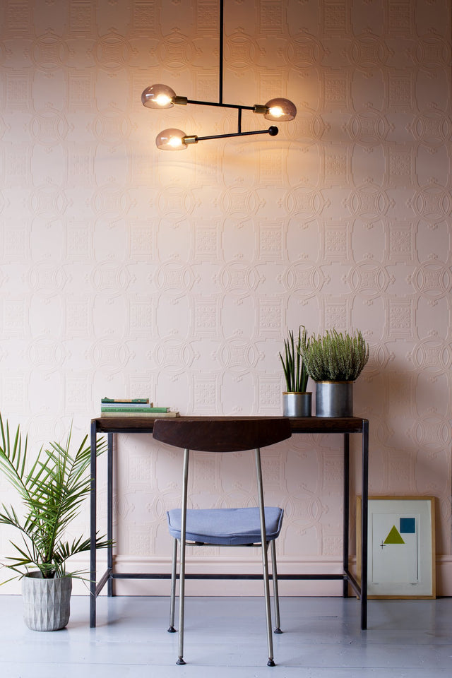 Early Victorian White Paintable Textured Vinyl Wallpaper