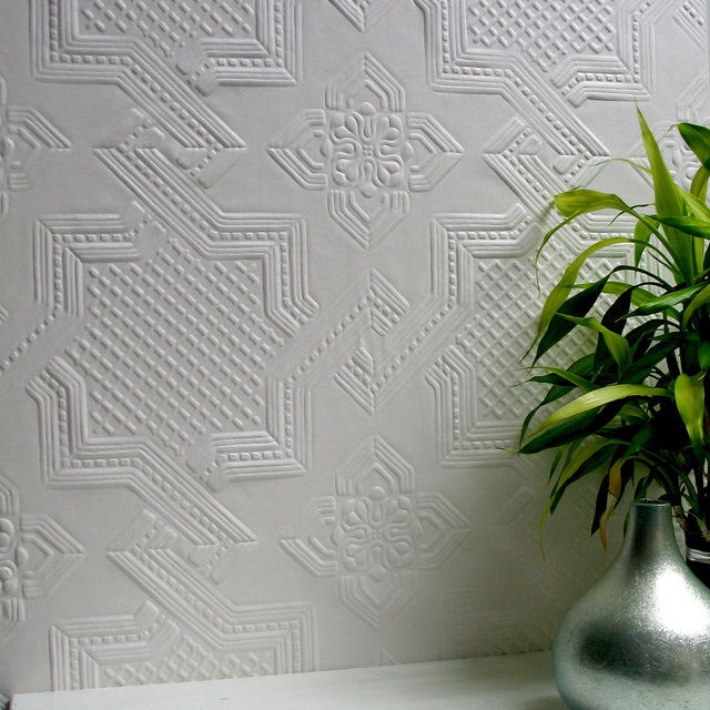 Seymour White Paintable Supaglypta Wallpaper