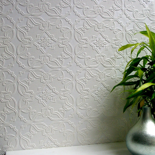 Maxwell White Paintable Textured Vinyl Wallpaper