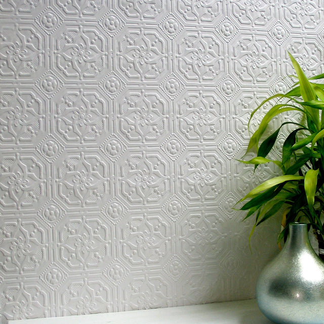 Derby White Paintable Anaglypta Original Wallpaper