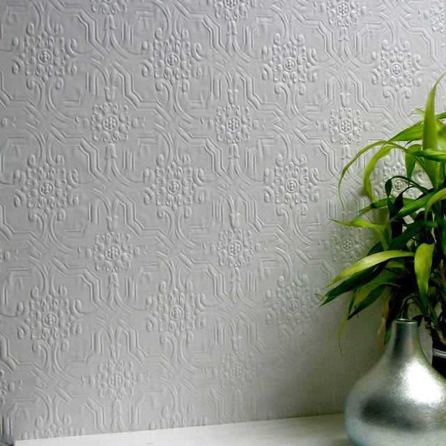 Berkeley White Paintable Anaglypta Original Wallpaper