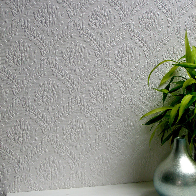 Dryden White Paintable Anaglypta Original Wallpaper