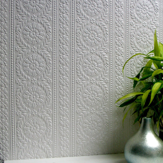 Townsend White Paintable Anaglypta Original Wallpaper