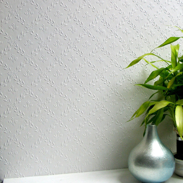 Hamnett White Paintable Anaglypta Original Wallpaper