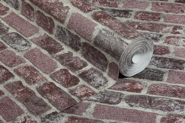 Baker Street Red Brick Wallpaper with Textured Faux Brick Pattern - Brewster RD408