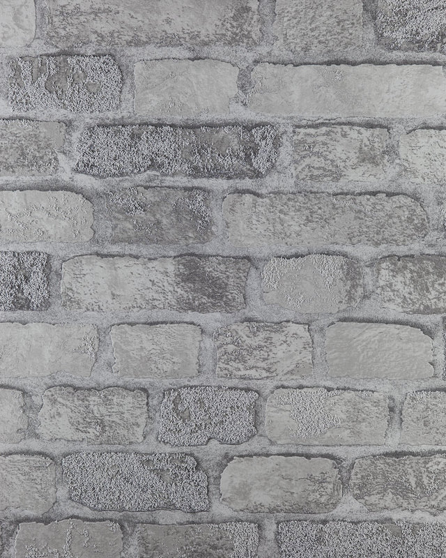 Princess Street Grey Brick Textured Wallpaper with Farmhouse Faux Stone Pattern - Brewster RD411