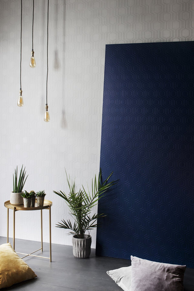 Hive White Geometric Paintable Wallpaper with Textured Honeycomb Pattern - Brewster RD5671