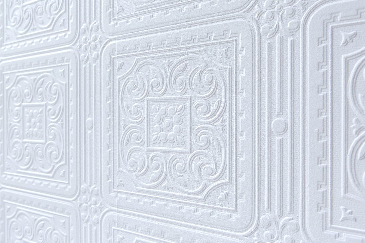 Turner Tile White Paintable Textured Vinyl Wallpaper
