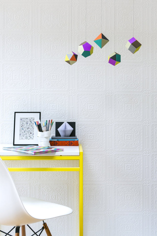 Turner Tile White Paintable Textured Vinyl Wallpaper