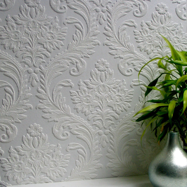 High Trad White Paintable Textured Vinyl Wallpaper