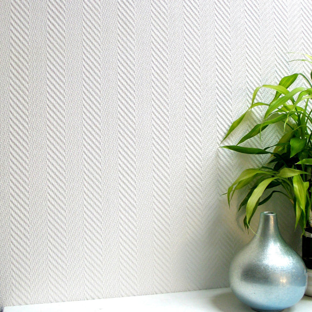 Herringbone White Paintable Anaglypta Pro Wallpaper