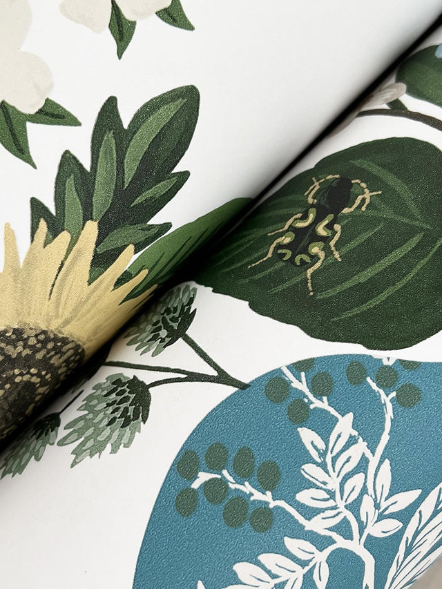 Flower Studies Blue Wallpaper with Whimsical Floral Vase Motif - York RF7401