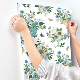 Flower Studies Blue Wallpaper with Whimsical Floral Vase Motif - York RF7401