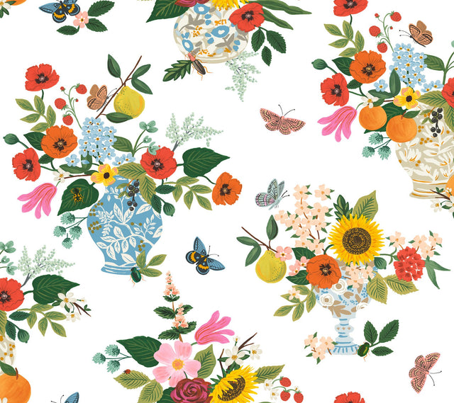 Flower Studies Bright Multi-Color Floral Whimsical Wallpaper - York RF7402