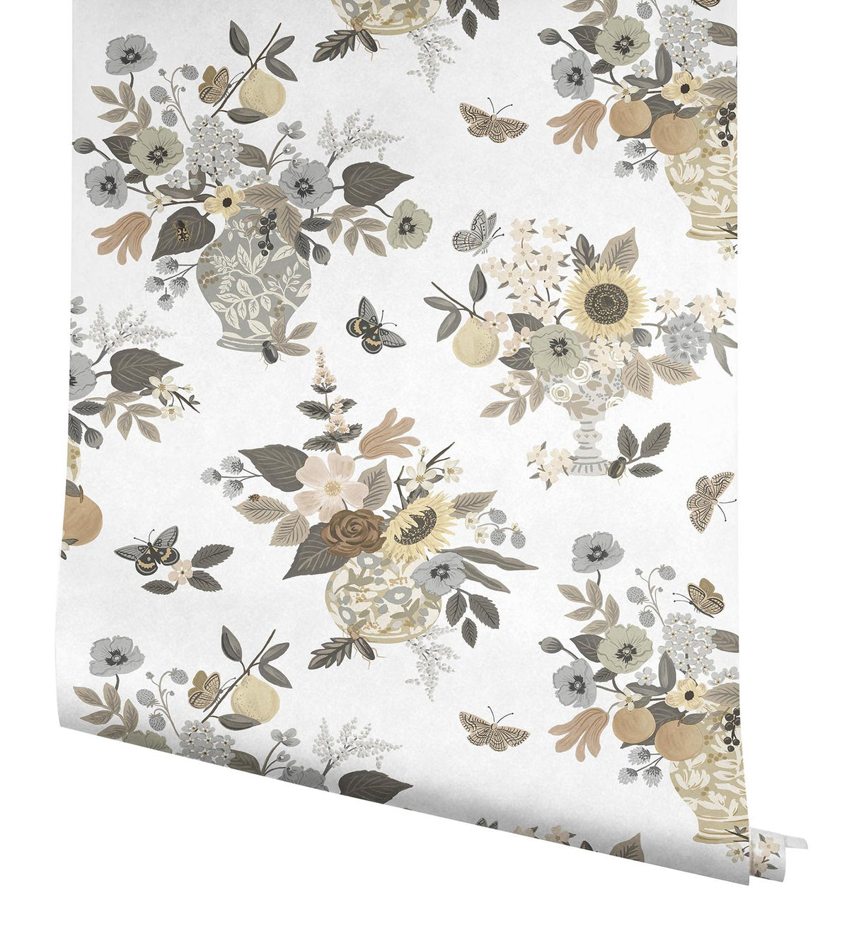 Flower Studies Linen Wallpaper with Whimsical Floral & Butterfly Motif - York RF7403