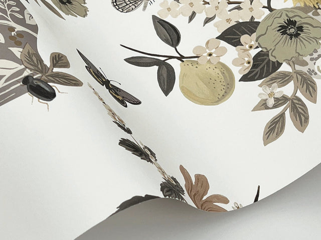 Flower Studies Linen Wallpaper with Whimsical Floral & Butterfly Motif - York RF7403